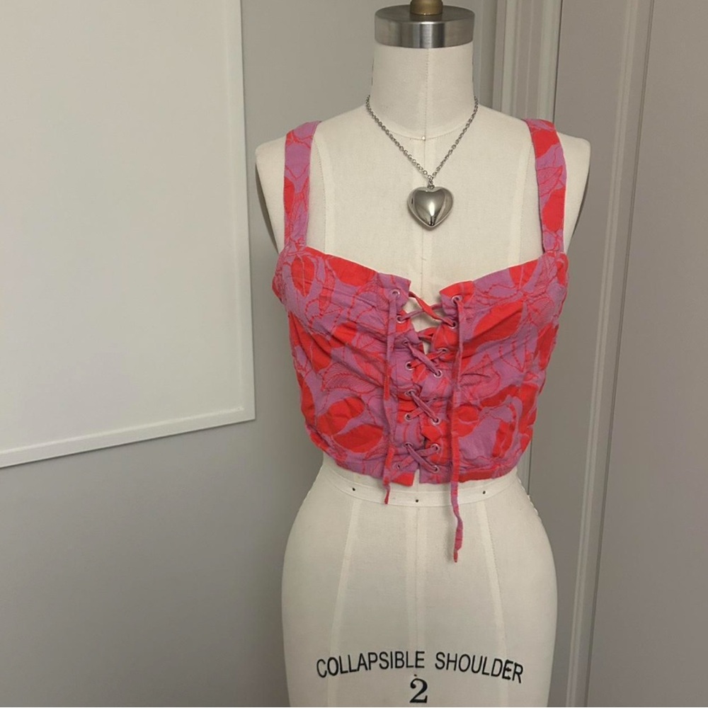 Vibrant Lace-Up Crop Top in Pink and Red